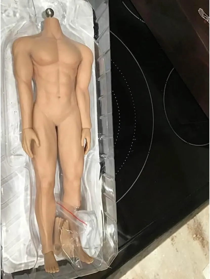 1/6 Scale Muscular Male Body 12inch JIAOU Doll Suntan Skin Flexible Seamless Strong Action Figure Doll Miniature Figure Body Without Head Sculpt