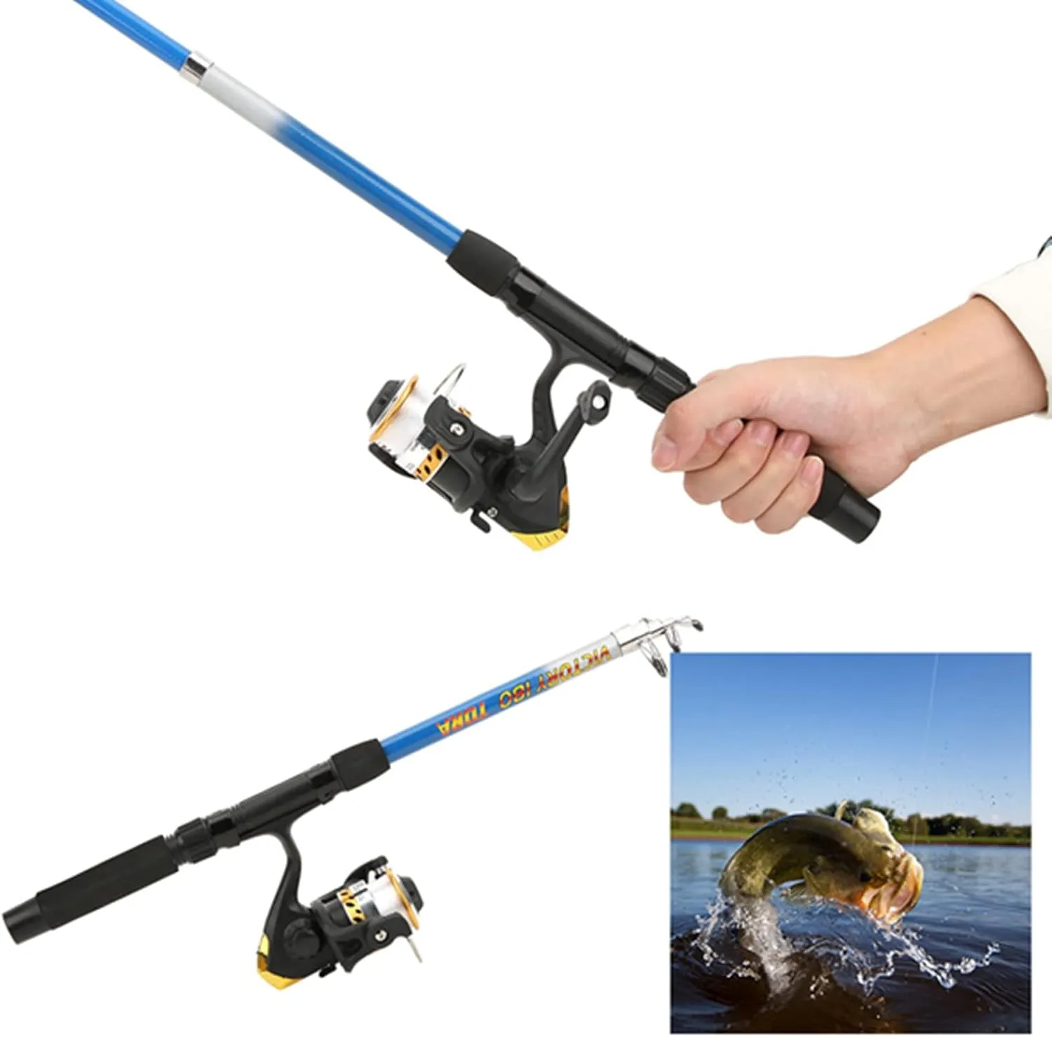 1.8M Adjustable Length Fishing Rod, Portable Nylon Telescopic Rod with Reel Kit with Accessories Suitable for Beginners Fishing