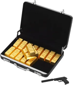 18pcs Dollhouse Suitcase Gold Bars Brick Blocks Toy Treasure Set Miniature Golden Bar Mini Figures Model Dollhouse Accessories