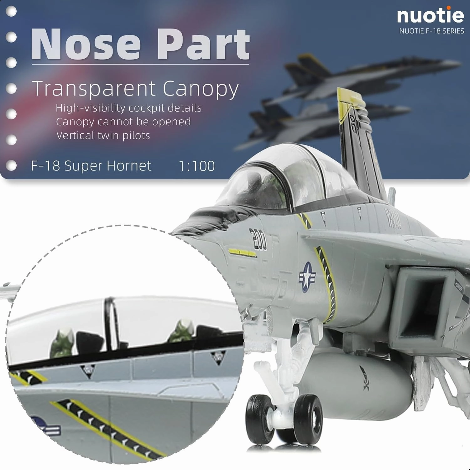 1/100 F/A-18 Super Hornet Diecast Metal Fighter Jet Model Kits Pre-Build Replica 1943-2018 Jolly Roger Livery Military for Display Collection or Gift