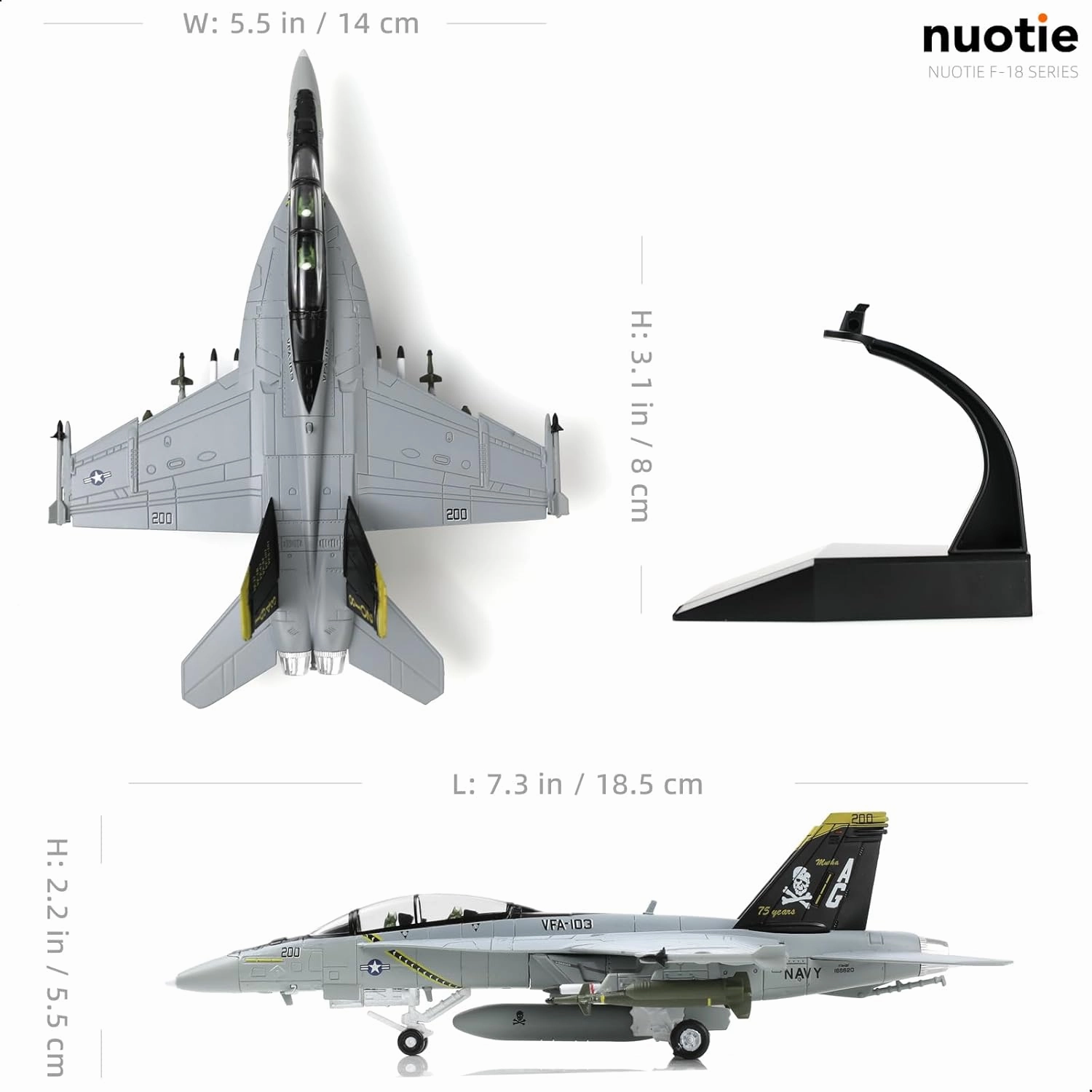 1/100 F/A-18 Super Hornet Diecast Metal Fighter Jet Model Kits Pre-Build Replica 1943-2018 Jolly Roger Livery Military for Display Collection or Gift