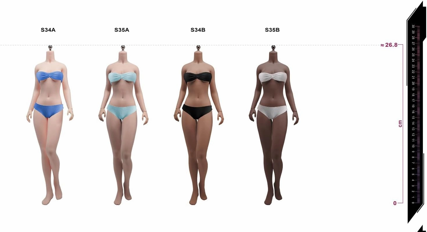 1/6 Scale Female Body,12inch Super Flexible Young Girl Medium Bust Seamless Action Figure Body Collection (S34B Brown Skin Without Head)