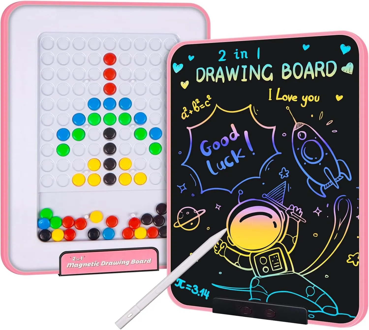 2-in-1 LCD Writing Tablet and Magnetic Drawing Board,13 inch Electronic Drawing Pads and Magnetic Dot Board,Erasable Doodle Board,Educational Toys Gift for 3 4 5 6 7 8 Years Old Kids Toddler (Pink)