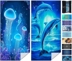 2 Pack Adult Microfiber Oversized Beach Towels Set 72”x32” Quick Dry Soft Absorbent Sand Free Large Towel for Swimming Pool Swimmers Sports Yoga Camping Travel Vacation Essential Accessories