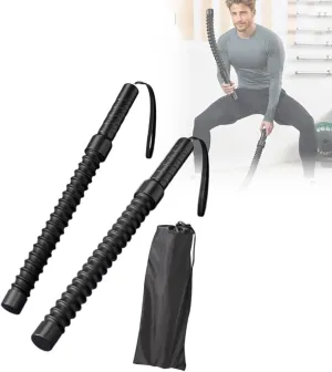 2-Pack Battle Rope & Ropeless Fitness Sticks Set - Dual Spring Resistance Training Cords for Full Body Workout, Home Gym Equipment for Men/Women Strength Conditioning (Rope with Bag)