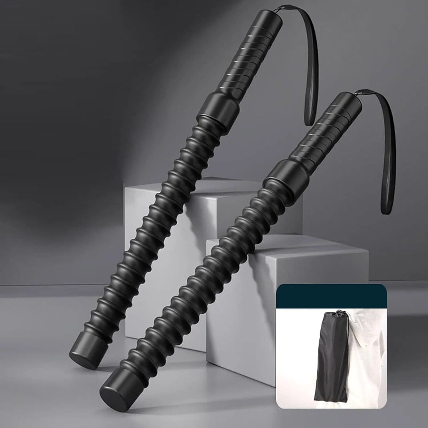 2-Pack Battle Rope & Ropeless Fitness Sticks Set - Dual Spring Resistance Training Cords for Full Body Workout, Home Gym Equipment for Men/Women Strength Conditioning (Rope with Bag)