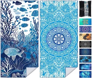 2 Pack Microfiber Large Beach Towels Set 72”x32” Quick Dry Soft Absorbent Oversized Towel for Swimming Pool Swimmers Gym Sports Camping Travel Vacation Essentials Accessories Yoga Mat, Adult
