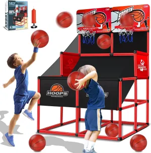 2-Player Basketball Arcade Game for Kids Ages 3-12, Indoor Outdoor Adjustable Dual Basketball Hoop with 6 Balls, Easy Assembly, Sport Toys Party Gifts for Boys & Girls Active Play