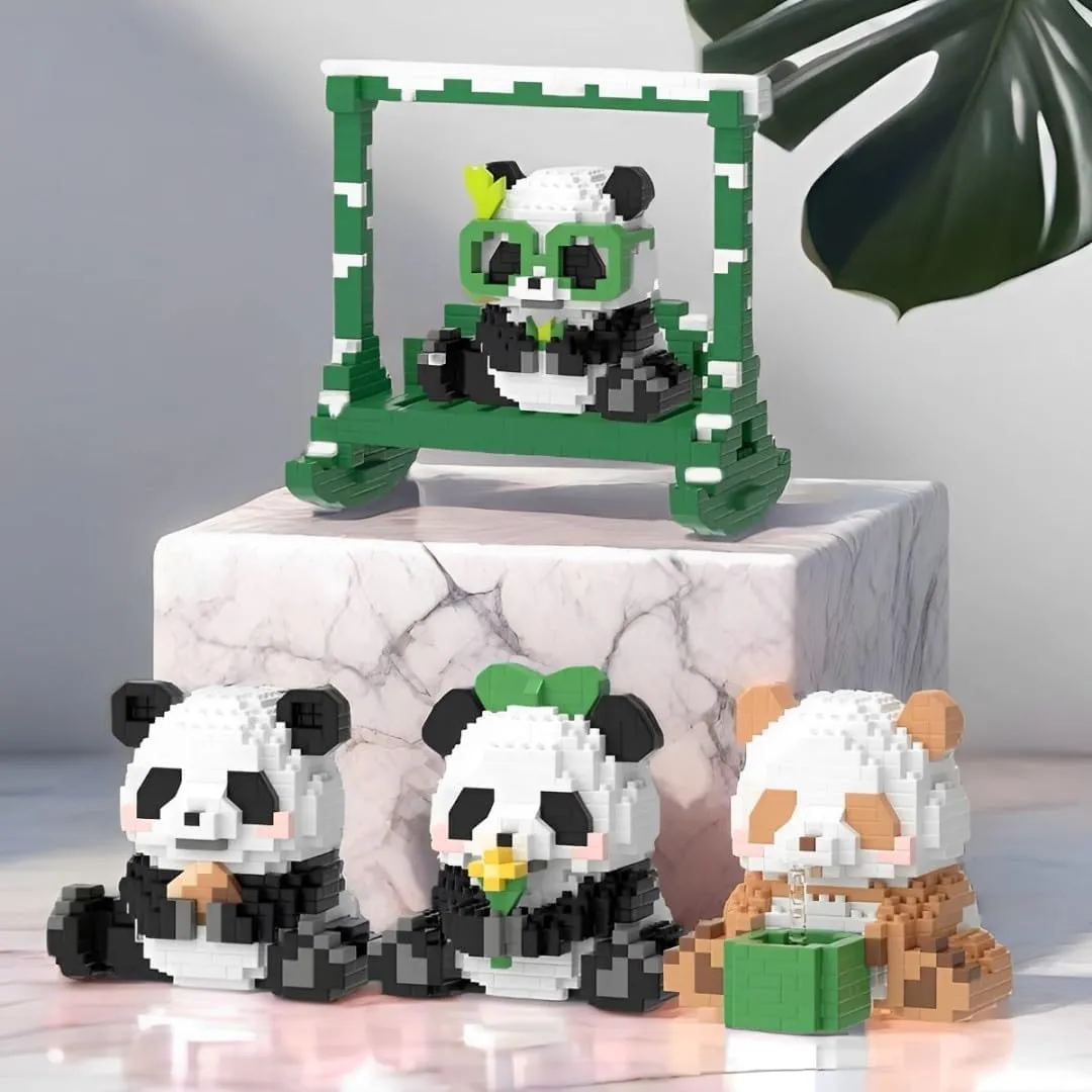 2 Sets Mini Building Blocks, Cute Panda Mini Bricks Building Sets for Kids 6 7 8 9 10 , Micro Building Blocks Sets for Adult Christmas Birthday Gifts (457pcs 481pcs)