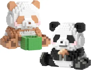 2 Sets Mini Building Blocks, Cute Panda Mini Bricks Building Sets for Kids 6 7 8 9 10 , Micro Building Blocks Sets for Adult Christmas Birthday Gifts (457pcs 481pcs)