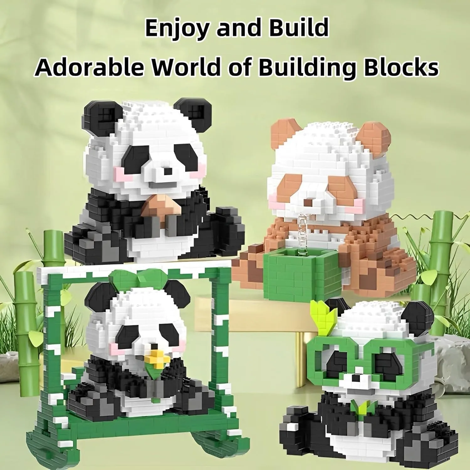 2 Sets Mini Building Blocks, Cute Panda Mini Bricks Building Sets for Kids 6 7 8 9 10 , Micro Building Blocks Sets for Adult Christmas Birthday Gifts (457pcs 481pcs)