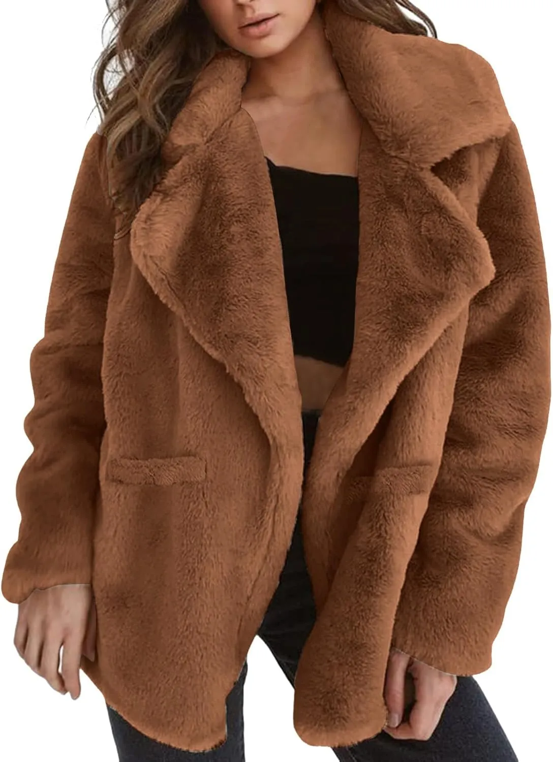 2024 Women's Overcoat Thickened Cardigan Winter Double Faced Fleece Jackets Lapel Snow Coat Elegant Shacket Soft Outwear