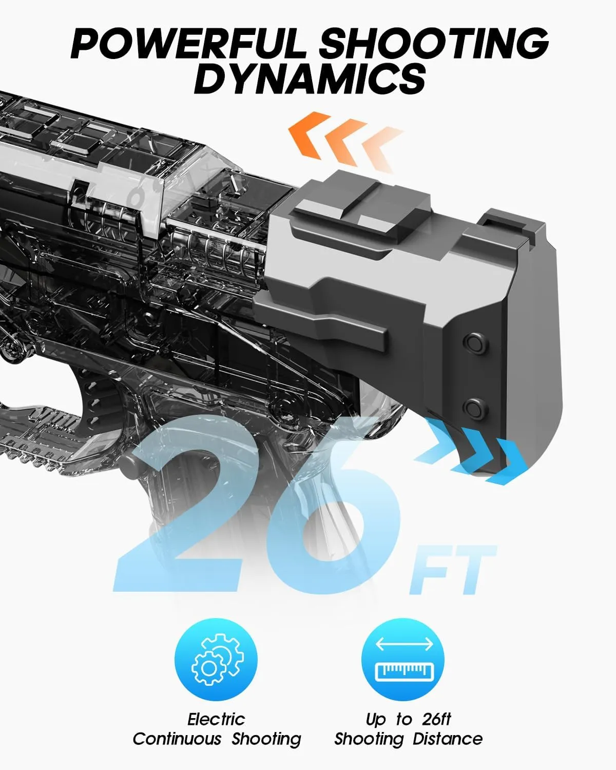 2025 Upgraded Electric Water Gun with LED Lights and Type-C Charging,Transparent Automatic Squirt Guns High Powered IP67 Waterproof,Up to 26FT Longer Range Water Pistol,for Kids and Adults (Black)
