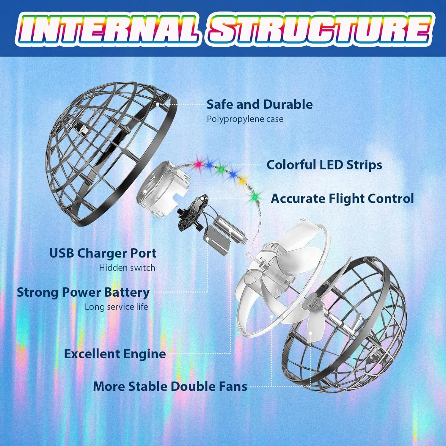 2025 Flying Orb Ball - AI Cool Novelty Gift Galaxy Boomerang Hand Drone Magic Floating Orbit Ball Hover Mini Outdoor Fidget Toy for Boys Girls Teens Kids Red (Gray)
