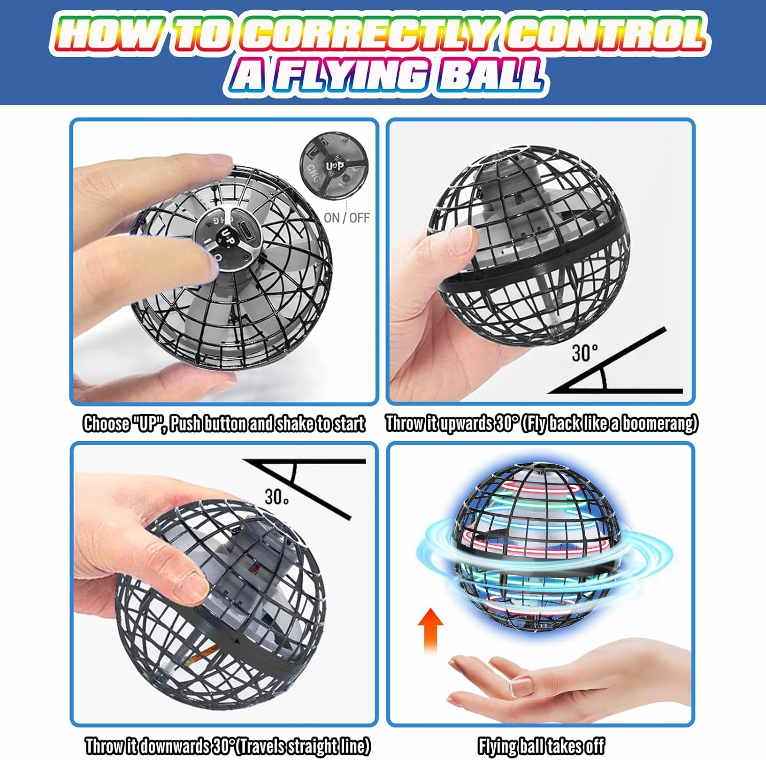 2025 Flying Orb Ball - AI Cool Novelty Gift Galaxy Boomerang Hand Drone Magic Floating Orbit Ball Hover Mini Outdoor Fidget Toy for Boys Girls Teens Kids Red (Gray)