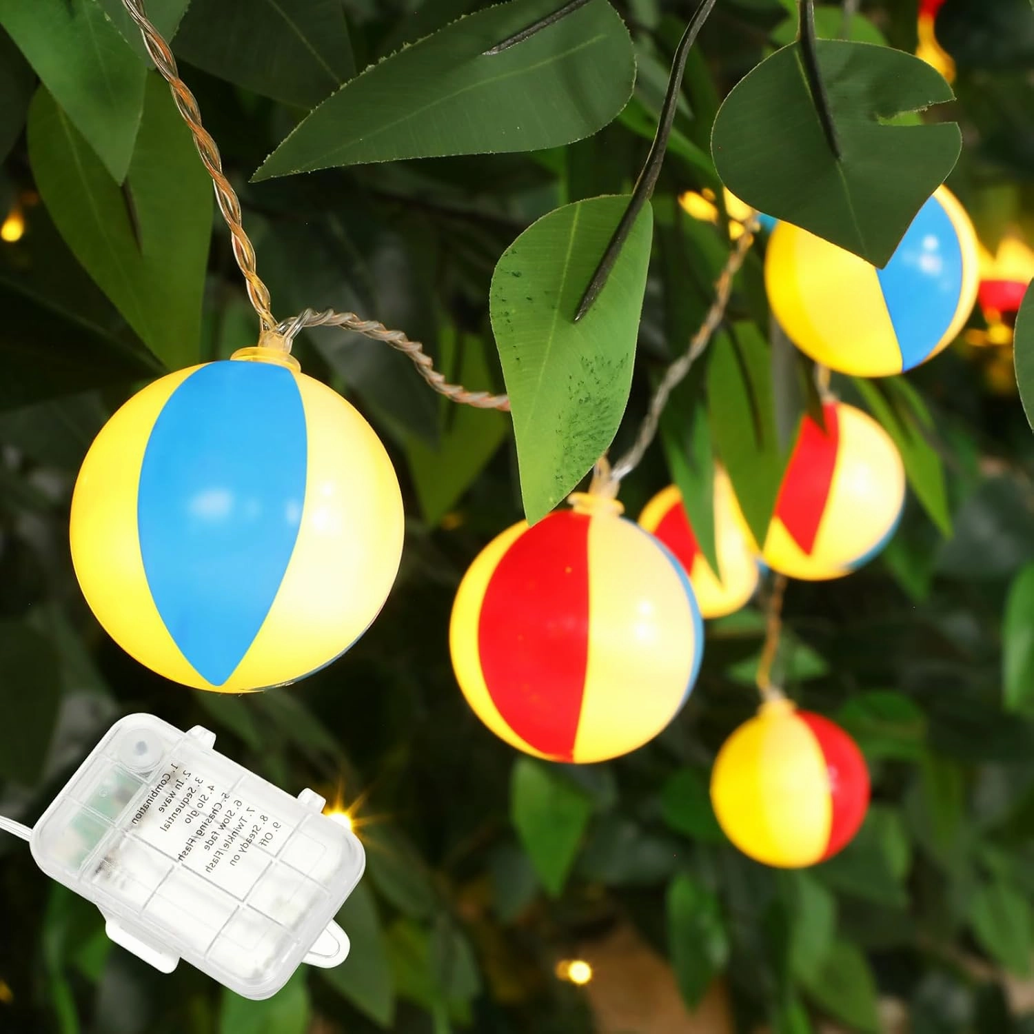 21ft Mini Beach Ball String Lights Decoration Beach Themed String Lights with 8 Modes Waterproof Patio 30 LED Ball for Summer Bedroom Wedding Tent Holiday Party Decoration