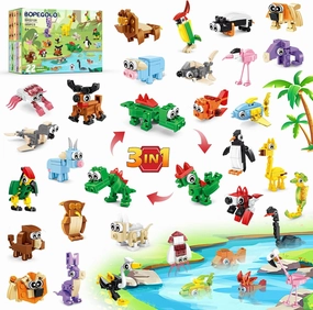 22 Pack Party Favors for Kids – 3-in-1 Animal Building Block Toys, Featuring 66 Designs, Goodie Bag Stuffers, Classroom Rewards, Birthday for Kids Ages 6-12