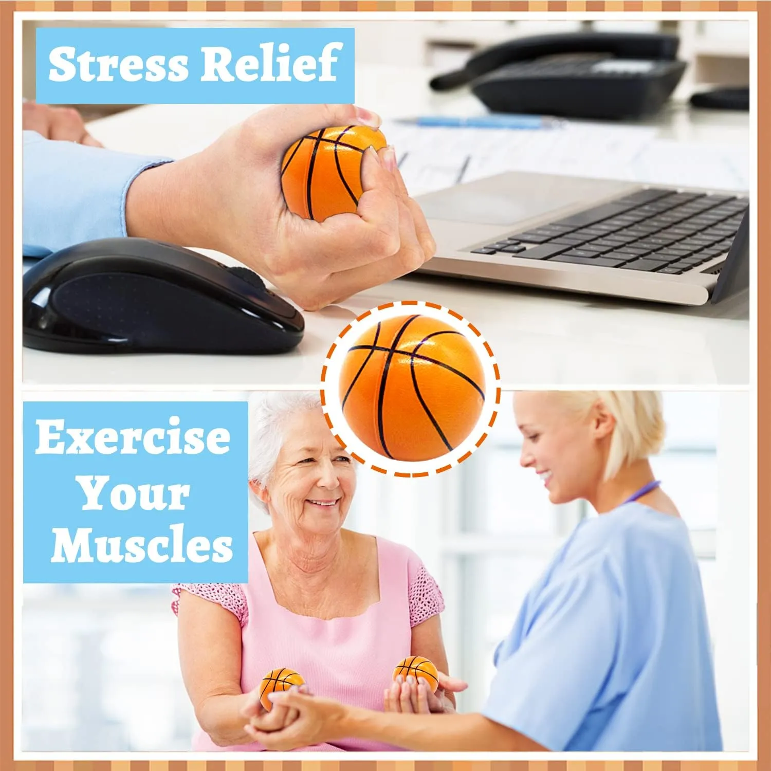 24 Pack 2.5 Inch Basketball Stress Ball,Mini Foam Squeeze Sports Balls for Sport Theme Party Favor,Kids School Reward,Anxiety Relief
