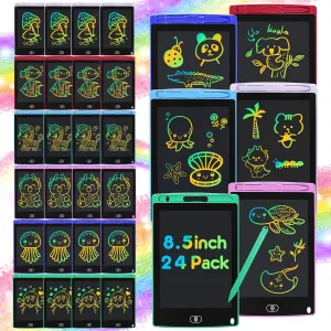 24 Pack LCD Writing Tablet for Kids 8.5 inch LCD Writing Board Erasable Colorful Doodle Board Drawing Tablet Educational Learning Toys Birthday Gifts for Kids Age 3 4 5 6 7 8 9(Rounded Corner)