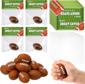 24 Pcs Football Valentines Card Headers 24 Valentine's Day Football Mini Stress Balls for Kids Classroom Exchange Gifts Party Favor Toy Gifts with 100 Mini Staples with Stapler
