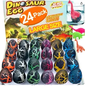 24 Pcs Large Hatching Dinosaur Eggs Dinosaur Birthday Party Favors, Kids Toddlers Goodie Treat Bag Stuffers, Carnival Classroom Prizes, Treasure Box Toys, Boy Girl Grow in Water Dinos Egg Science Kits
