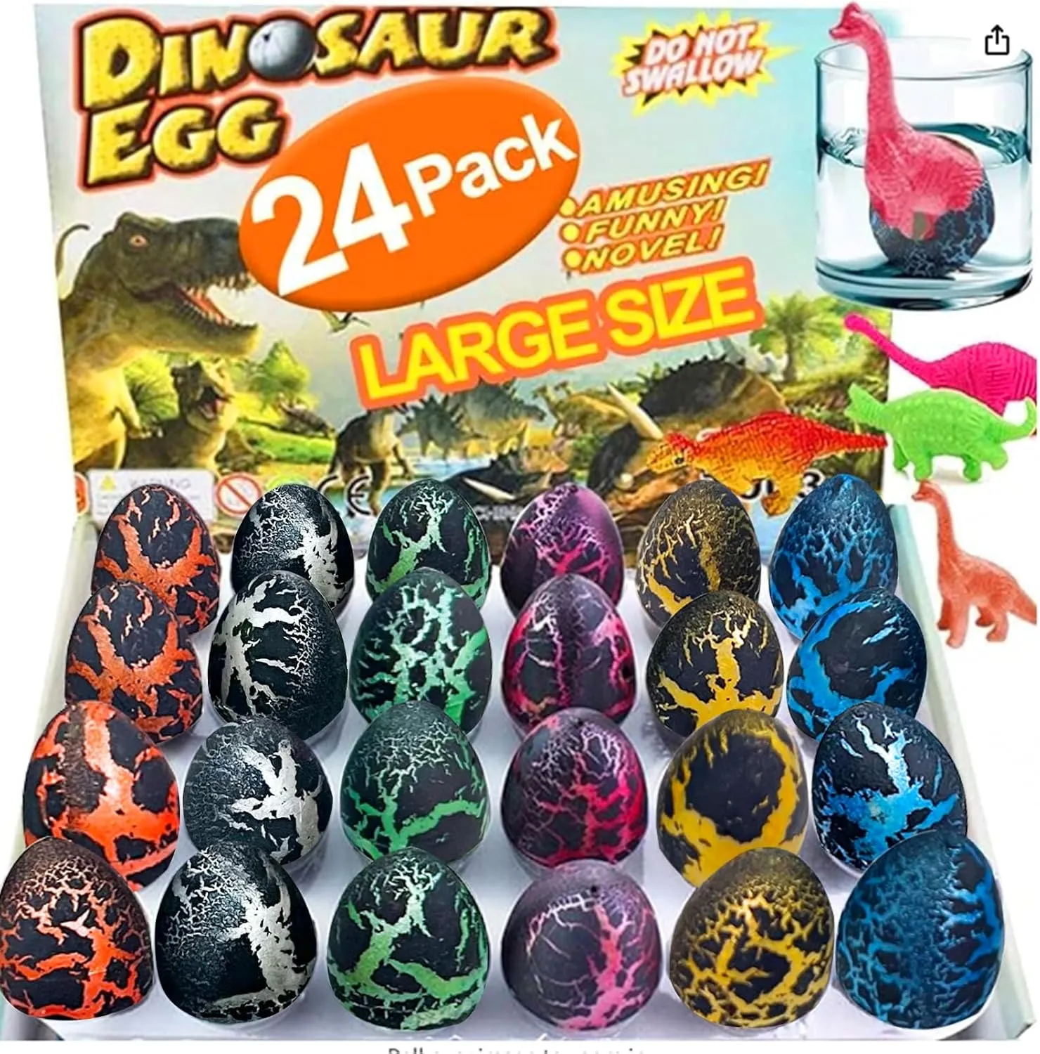 24 Pcs Large Hatching Dinosaur Eggs Dinosaur Birthday Party Favors, Kids Toddlers Goodie Treat Bag Stuffers, Carnival Classroom Prizes, Treasure Box Toys, Boy Girl Grow in Water Dinos Egg Science Kits
