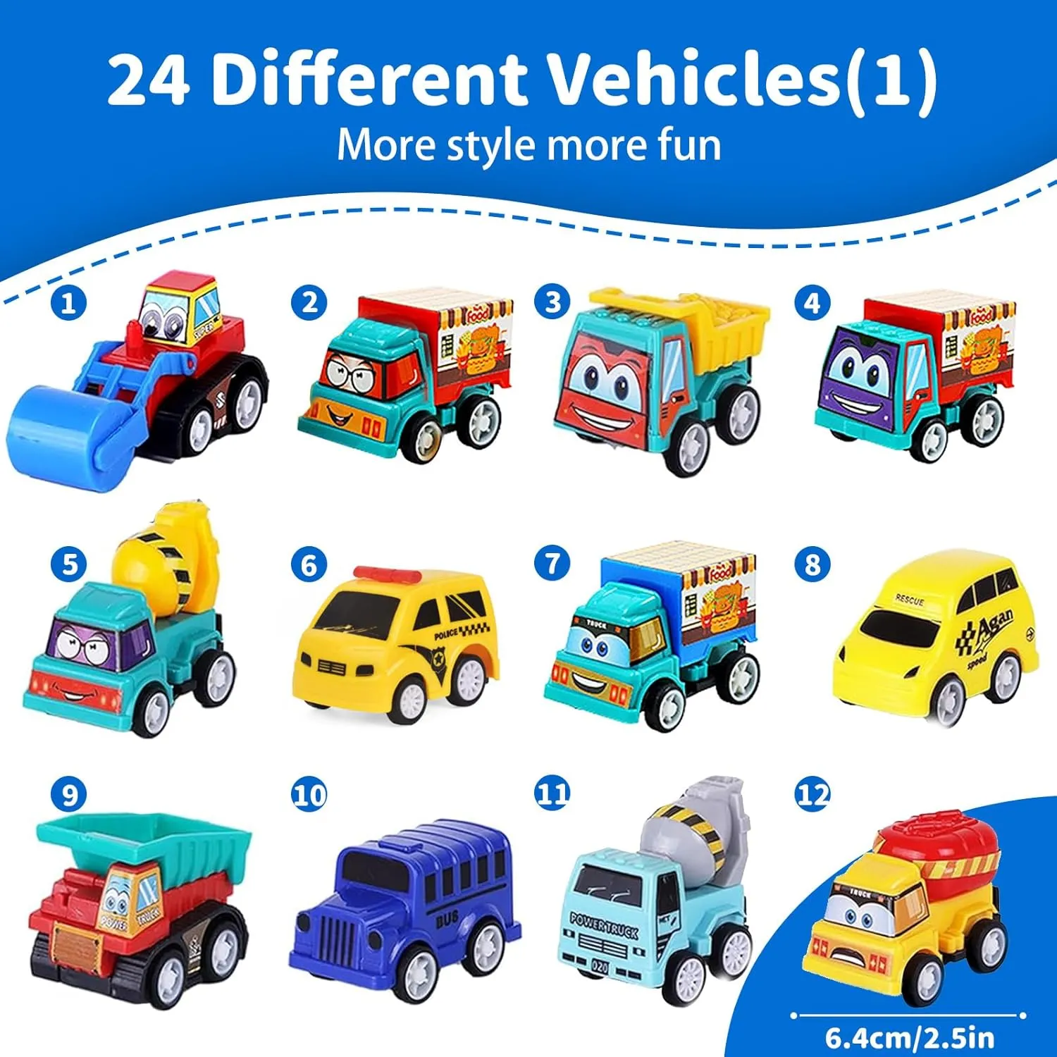 24Pcs Construction Toy Cars for 3 4 5 Year Old Boys Toys, Mini Pull Back Car Racing Vehicles Small Truck Excavator Sand Toddler Toys, Pull Back Truck and Car Toys Birthday Gift Party Favors for Kids
