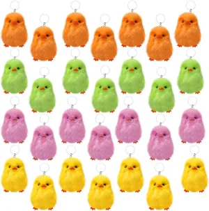 28 Pcs Small Chicken Keychain Easter Fluffy Chicks Mini Realistic Plush Chick Easter Fur Stuffed Toy Chick for Kids DIY Decorations Easter Party Favors (Multicolor)