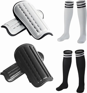 2 Pairs Soccer Shin Guards & 2 Pairs Soccer Socks for Adults and Teenagers, Protective Gear Soccer Equipment for Kids, Boys, Girls