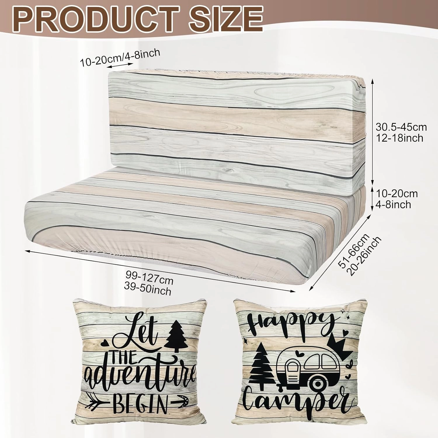 2 Set Rv Dinette Cushion Covers Stretch Washable Rv Cushion Slipcove Replacement for Camper Car Bench, 2 Pillowcase, 2 Backrest and 2 Bench Covers(Classic)