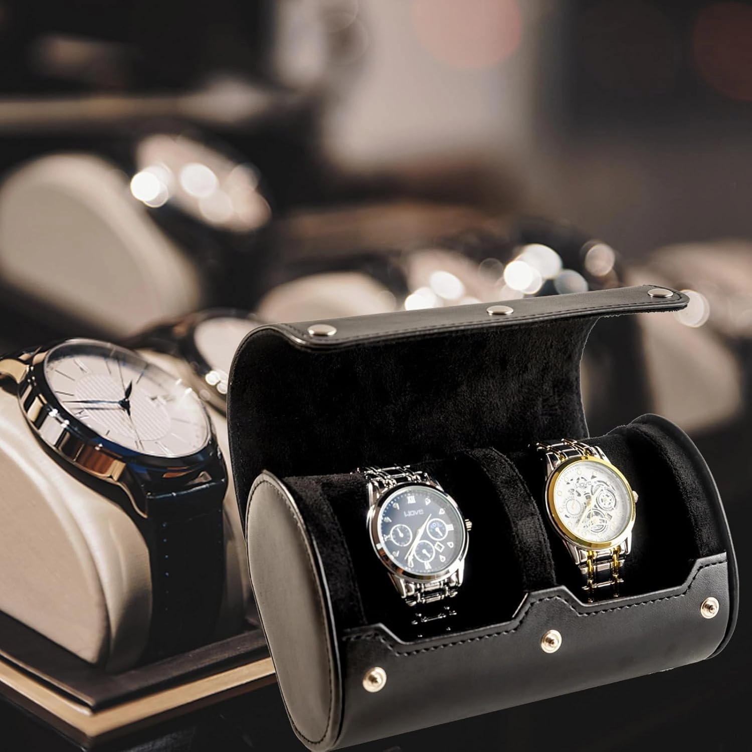 2 Watch Travel Case - Classic Leather Watch Case with Perfect Texture. Watch Carrying Case or Organizer for Storage and Display. Ideal Gift for Men Traveling, All Handmade by Artisans