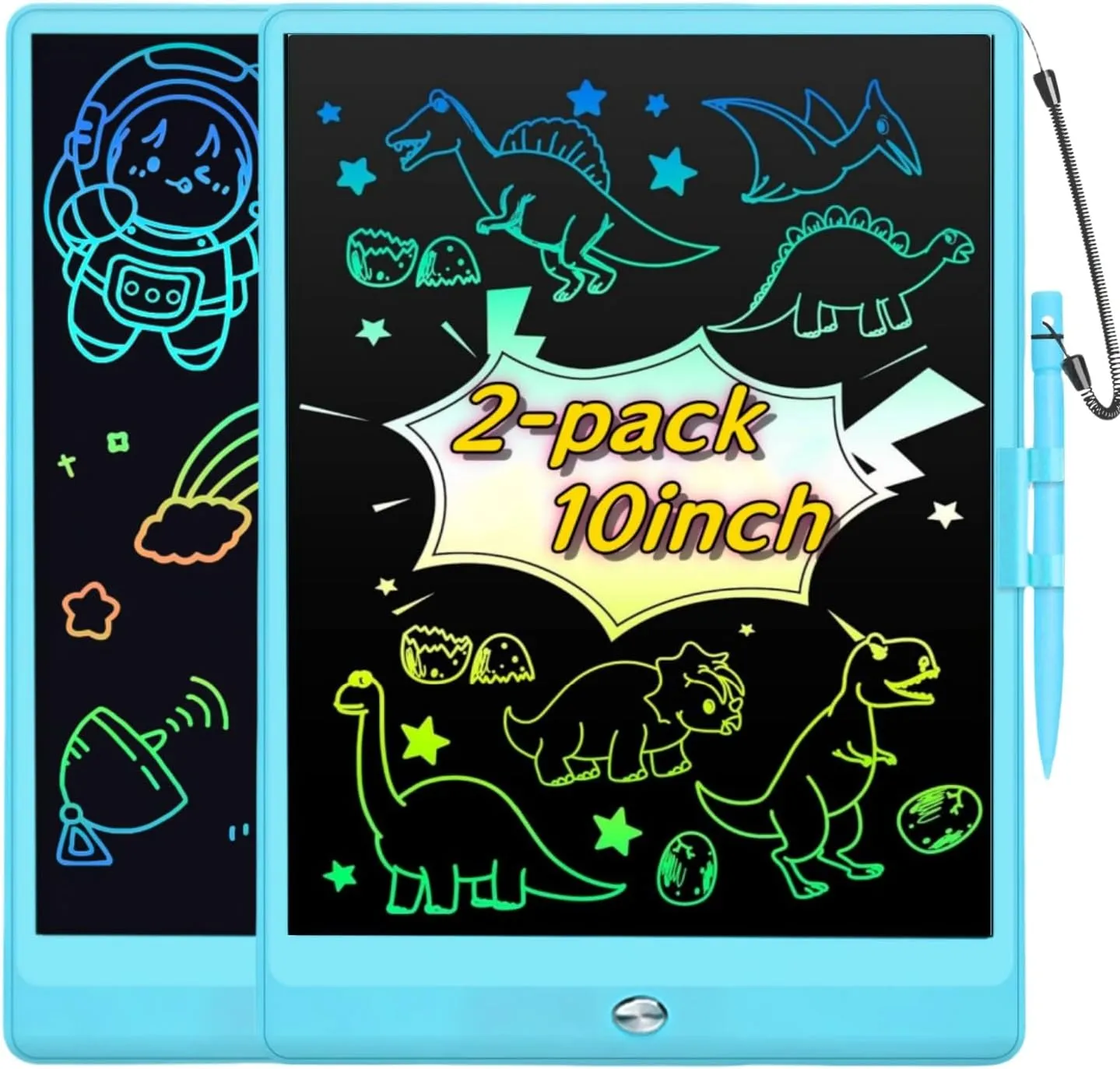 2Pack-10 Inch LCD Writing Tablet for Kids - Colorful Doodle Board Drawing Pad, Erasable Electronic Board with Anti-Lost Stylus Pen, Educational Learning Toys (Blue Blue)