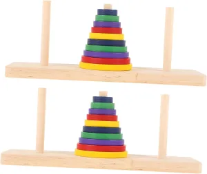 2pcs Colorful Wooden Tower Puzzle Game Intellectual Brain Teaser for Adults Home Party Fun Smooth Design Safe Material for Creativity Development