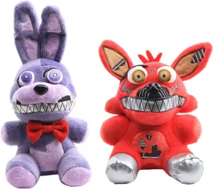 2pcs Nightmare Bonnie & Foxy Plush Toys Doll Stuffed Figure Set