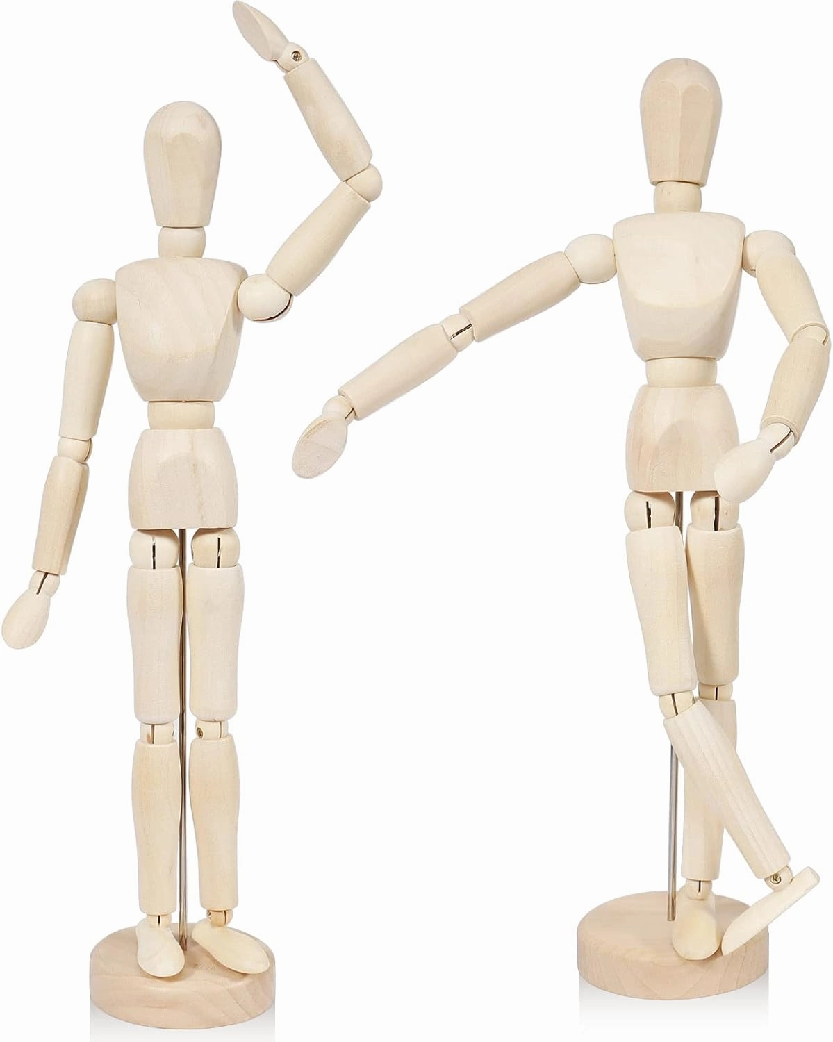 2Pcs 12'' Wood Poseable Mannequin, Artists Wooden Manikin Jointed Mannequin Art Figure Drawing Model Articulated Wood Human Model with Base Flexible Body Home Decoration Drawing Human Figure (12)