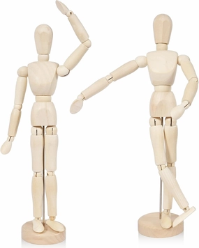 2Pcs 12'' Wood Poseable Mannequin, Artists Wooden Manikin Jointed Mannequin Art Figure Drawing Model Articulated Wood Human Model with Base Flexible Body Home Decoration Drawing Human Figure (12)