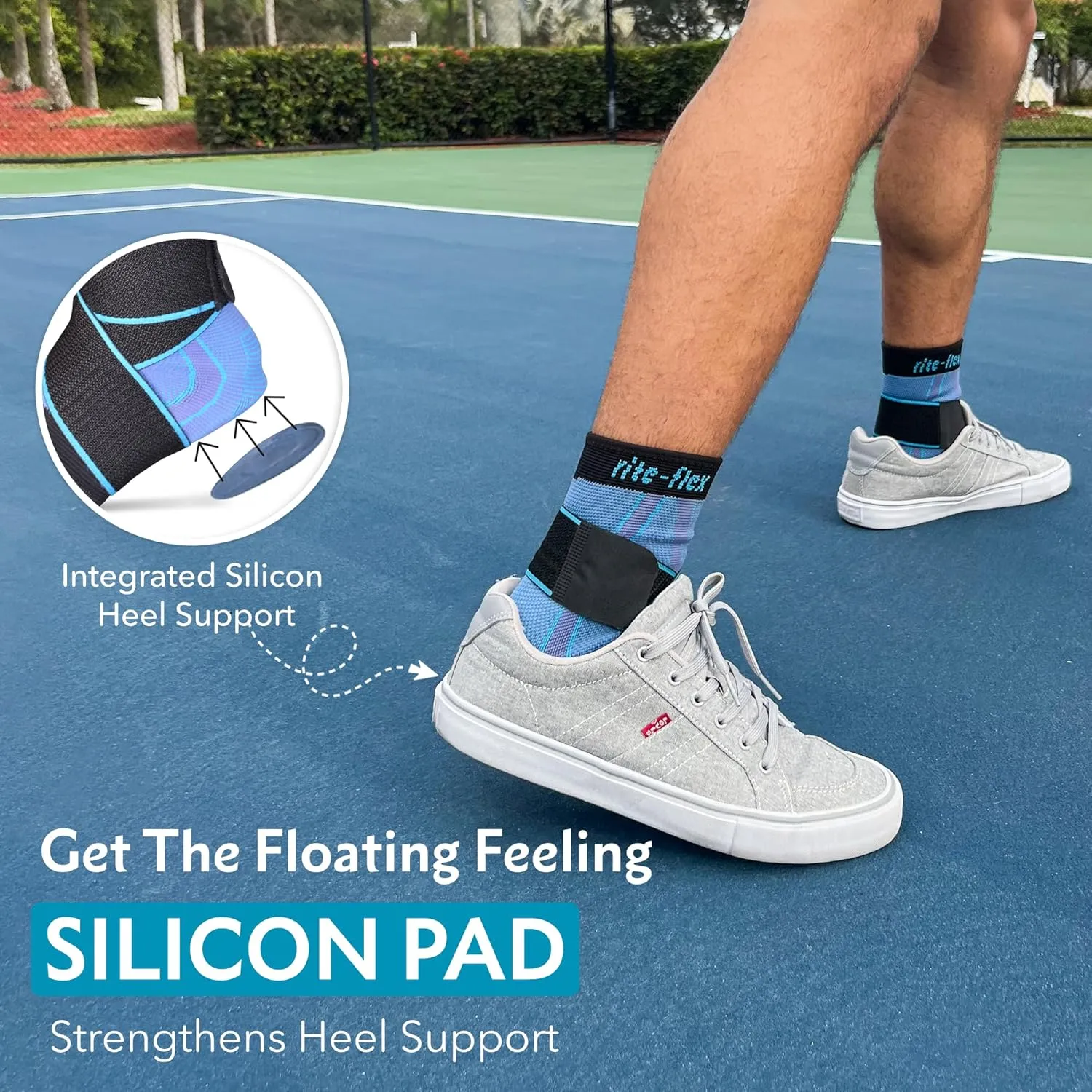 3-in-1 Ankle Compression Sleeve with Silicone Heel Pad - Ankle Brace for Sprains, Foot Fatigue, Post Surgery, Plantar Fasciitis Relief & Support (2, Small)