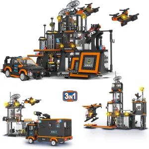3 in 1 City Police Chase Building Set, Compatible with Lego City Police Station, Creative Police Car Police Truck & Helicopter Building Toys for Boys 8-12, Birthday Gift for Adults Kids (619 PCS)