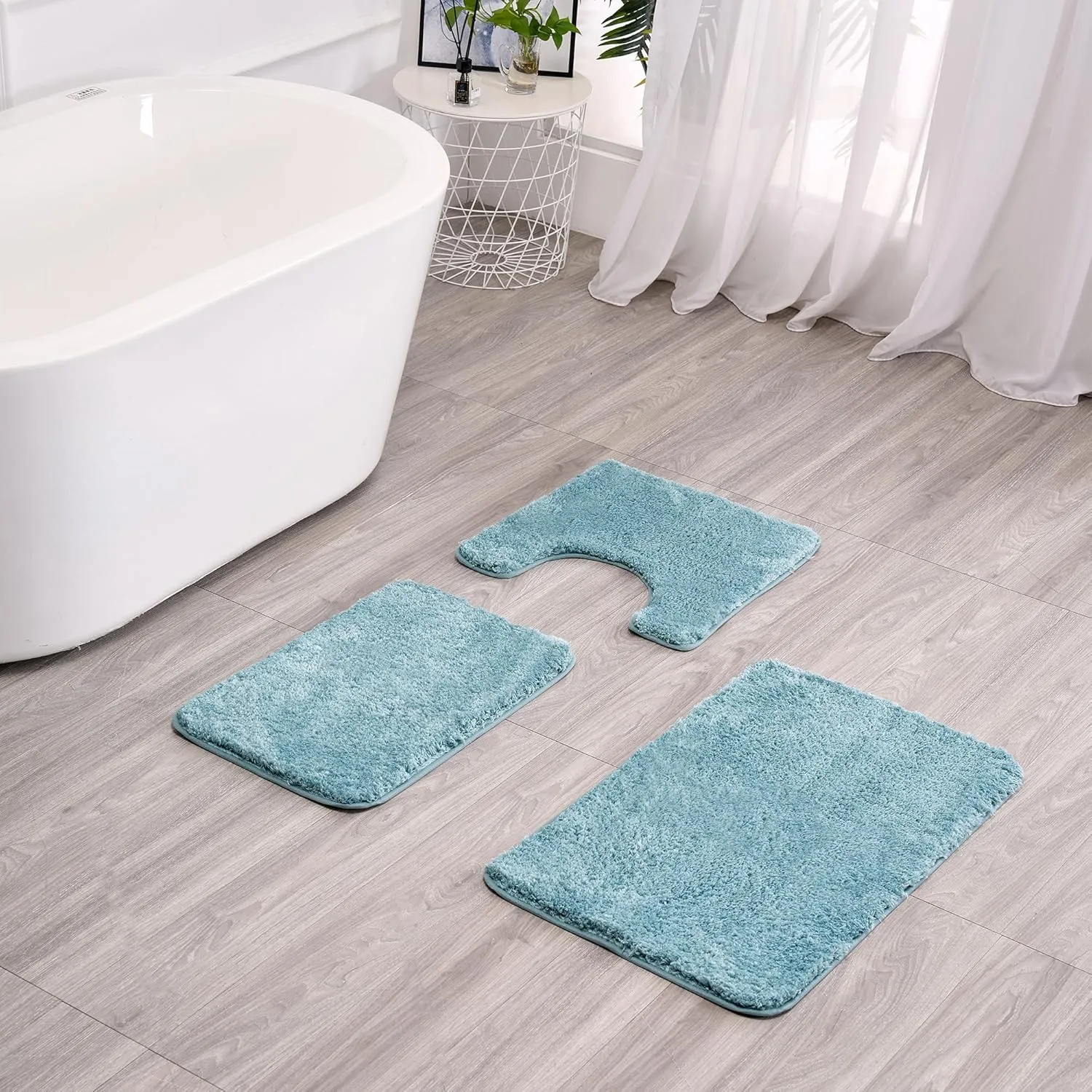 3 Pieces Luxury Bathroom Rug Set with U-Shaped Toilet Rug, Non-Slip Rubber Bottom, Thick Microfiber Fluffy Plush, Water absorption, Quick Dry, Ultra Soft, Bath Mats for Bathroom, Tub(Lake Blue)