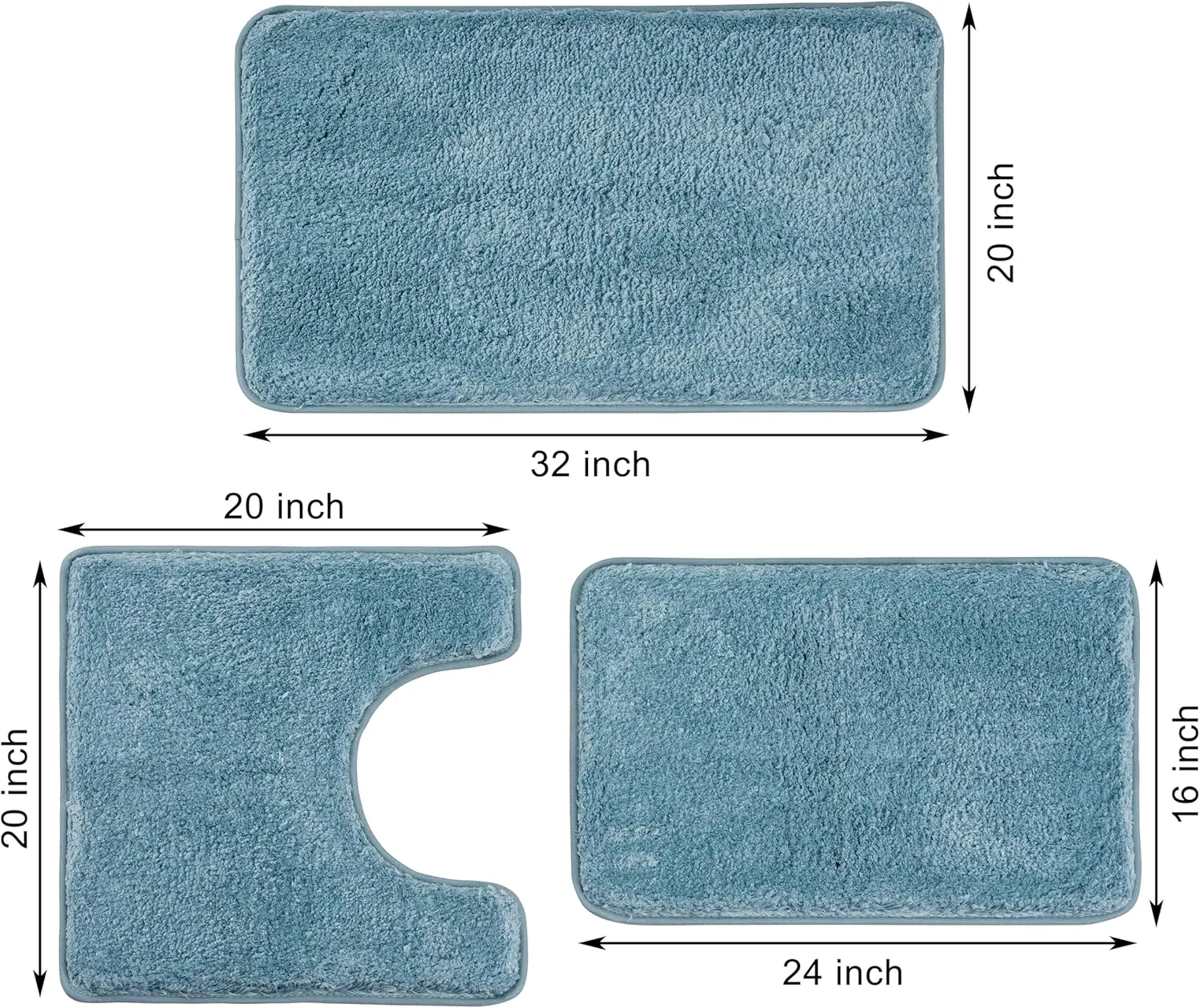 3 Pieces Luxury Bathroom Rug Set with U-Shaped Toilet Rug, Non-Slip Rubber Bottom, Thick Microfiber Fluffy Plush, Water absorption, Quick Dry, Ultra Soft, Bath Mats for Bathroom, Tub(Lake Blue)