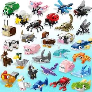 30 Pack Party Favors Building Set for Kids, Mini Animals Building Block Toy, Classroom Prizes Goodie Bags Stuffer, Easter Gifts Birthday for Boy Girls Age
