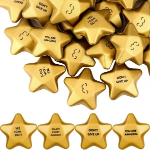 36 Pieces 2.1inch Star Stress Balls Mini Smile Face Stress Balls, Gold Motivational Stress Balls Mini Foam Ball Relief Squeeze Balls Star Stress Toys Goody Bag Fillers Stuffers for Adults Student