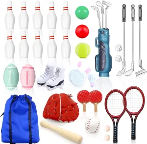 38 Pcs Miniature Sports Set Mini Golf Baseball Tennis Bowling Tiny Golf Ball Clubs Ball Bats RacketPong Table Tennis Mini House Decoration Accessories