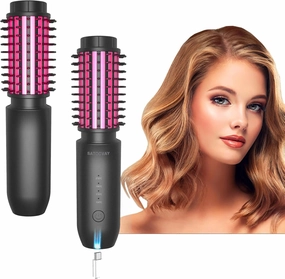 3-in-1 Cordless Curling Brush Iron & Heated Round Curling Brush & Hair Straightener Brush, Portable Rechargeable Travel Hair Curler for Women
