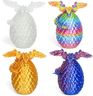 3D Printed Dragon Eggs with Dragon Inside, Easter Mystery Dragon Egg Articulated Crystal Dragon Fidget Toy, Surprise 3D Printed Dragon Egg with Wings Flying Animals Toy Easter Basket Stuffers 4PCS(C)