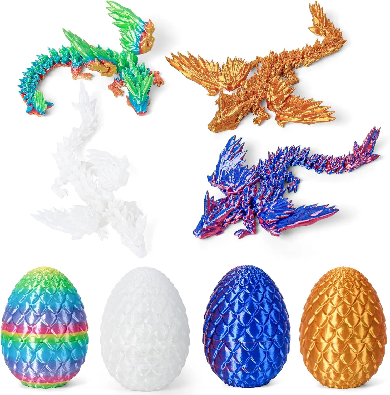 3D Printed Dragon Eggs with Dragon Inside, Easter Mystery Dragon Egg Articulated Crystal Dragon Fidget Toy, Surprise 3D Printed Dragon Egg with Wings Flying Animals Toy Easter Basket Stuffers 4PCS(C)
