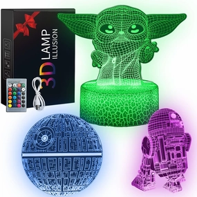3D Illusion Star Wars Night Light for Kids. 3 Patterns Baby Yoda LED Night Lamp, Baby Yoda Toys 7 Color 16 Changes, Great Christmas Birthday Gifts for Star Wars Fans Boys Girls