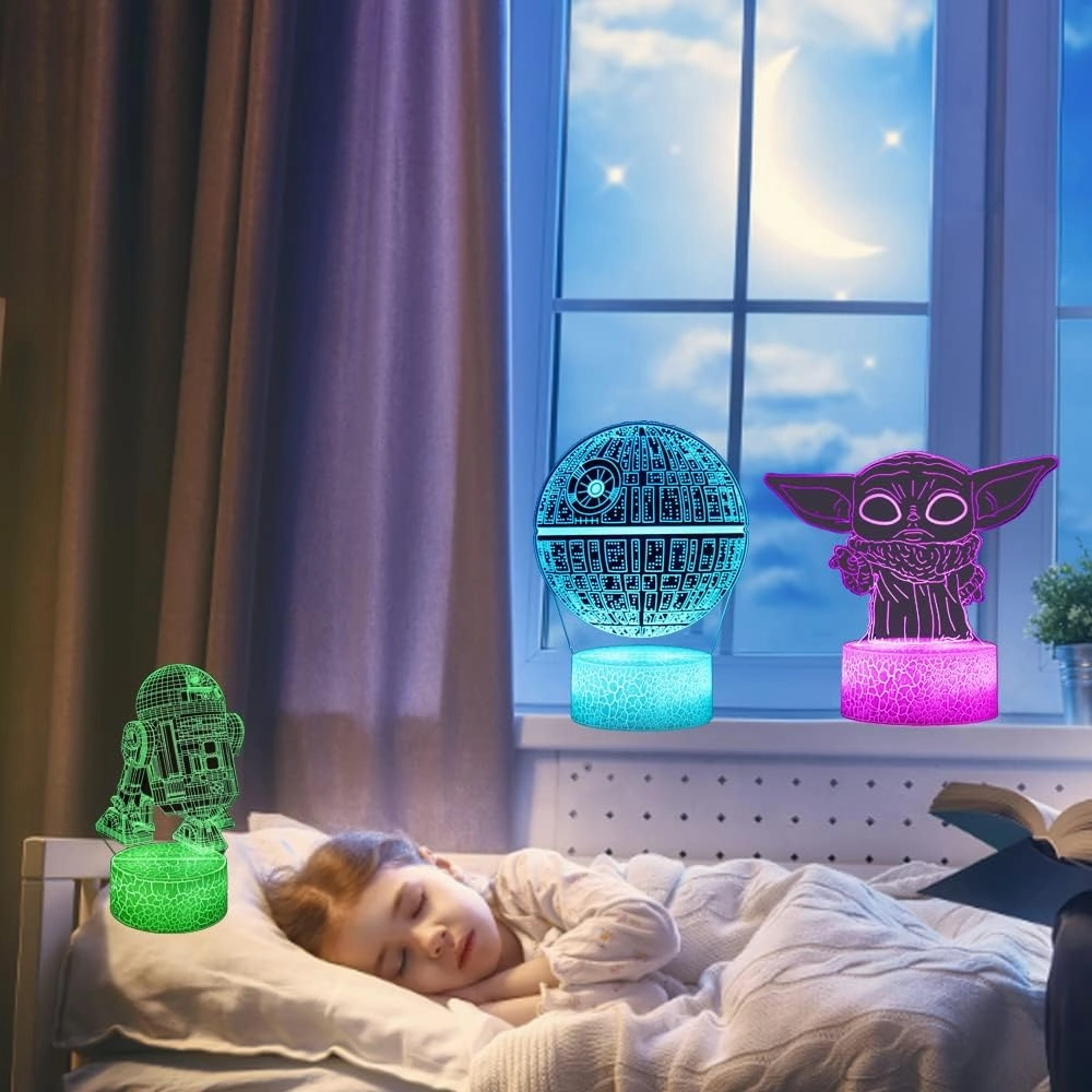 3D Illusion Star Wars Night Light for Kids. 3 Patterns Baby Yoda LED Night Lamp, Baby Yoda Toys 7 Color 16 Changes, Great Christmas Birthday Gifts for Star Wars Fans Boys Girls