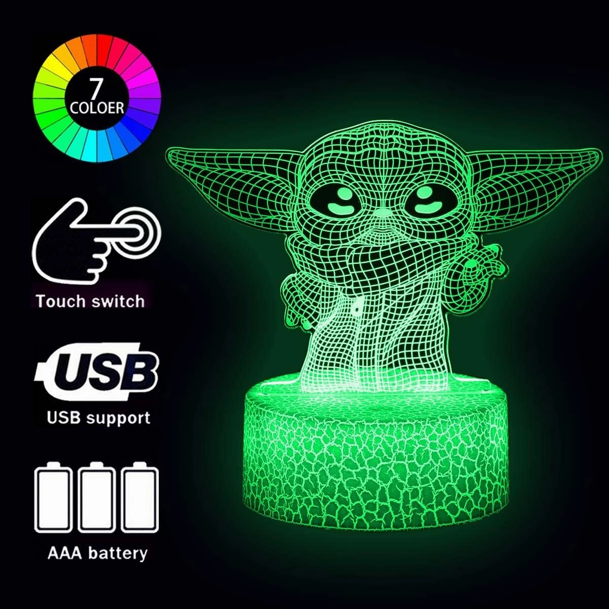 3D Illusion Star Wars Night Light for Kids. 3 Patterns Baby Yoda LED Night Lamp, Baby Yoda Toys 7 Color 16 Changes, Great Christmas Birthday Gifts for Star Wars Fans Boys Girls