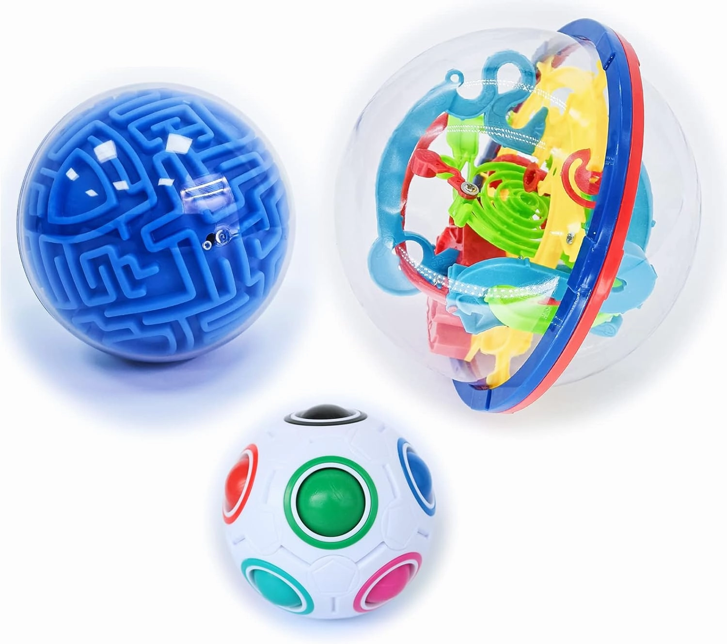 3D Maze Puzzle Ball Game - Magic Rainbow Brain Teaser, Fidget Toys Sets, Jigsaw Sphere Globe - Gifts for Kids and Adults, 3 Sets